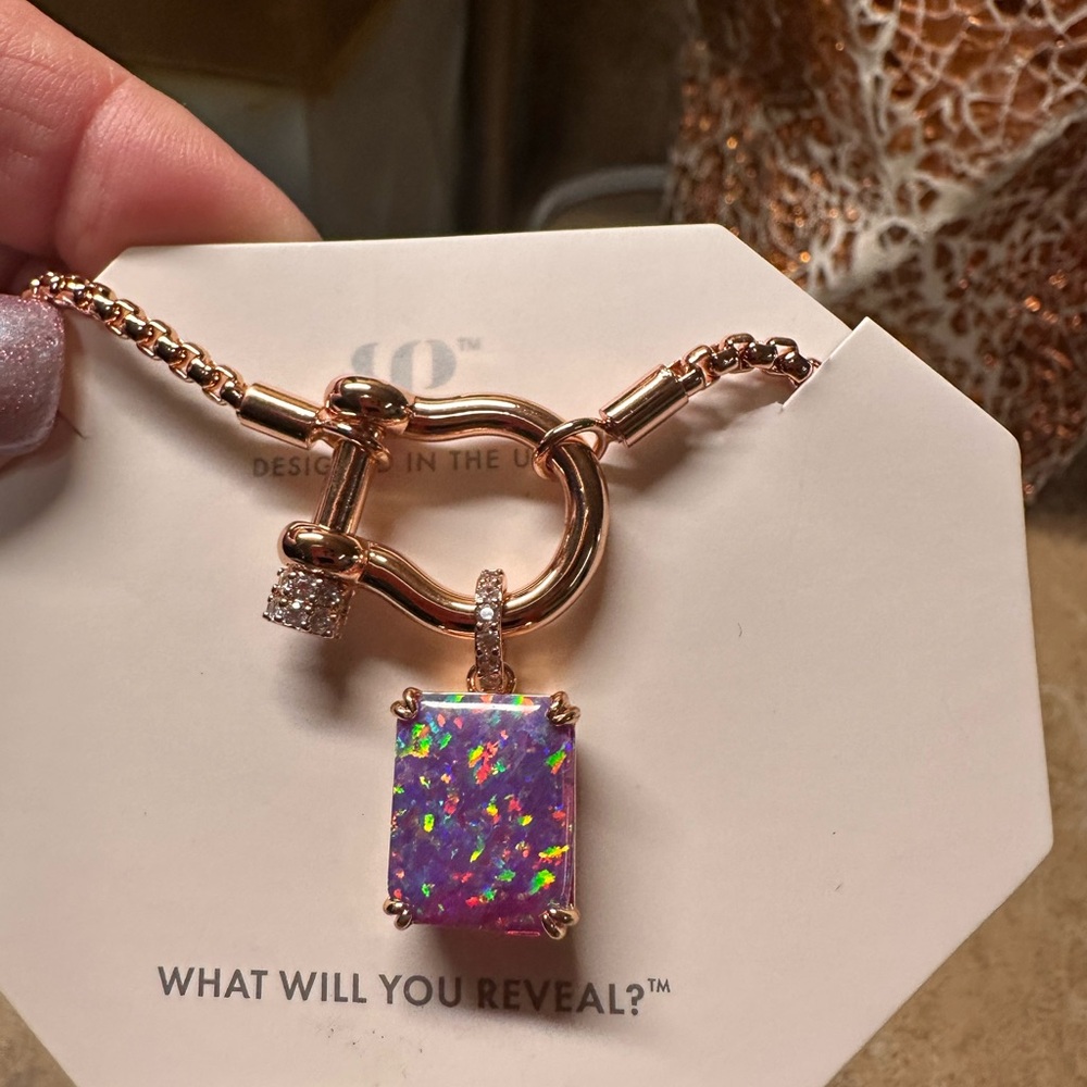 Bomb Party October 2025 rose gold lilac fire opal necklace